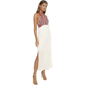 Dee Elly Women's Cozumel White Cotton Lined Halter Aztec Beach Dress Sexy Size S